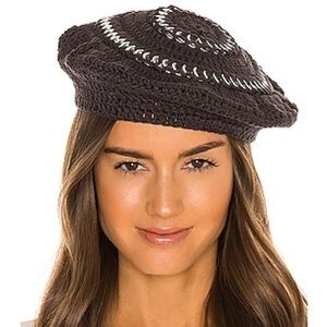 GANNI WOMENS CROCHET KNIT COTTON BERET OS GREY NWOT